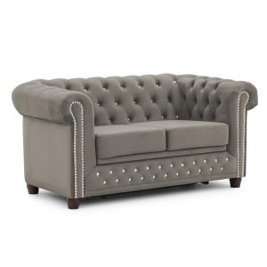 Canapé 2 places Chesterfield en velours gris avec fonction…