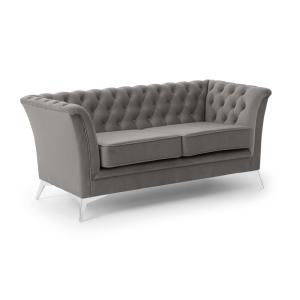 Canapé 2 places Chesterfield en velours gris avec pieds chr…