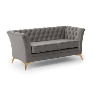 Canapé 2 places Chesterfield en velours gris avec pieds dor…