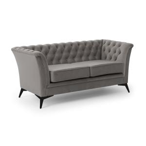 Canapé 2 places Chesterfield en velours gris avec pieds noi…