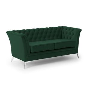 Canapé 2 places Chesterfield en velours vert avec pieds chr…
