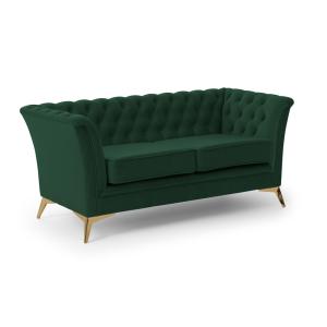 Canapé 2 places Chesterfield en velours vert avec pieds dor…