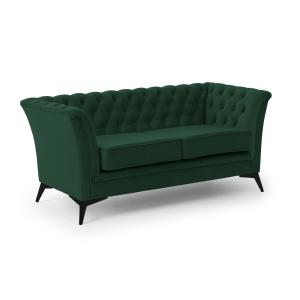 Canapé 2 places Chesterfield en velours vert avec pieds noi…