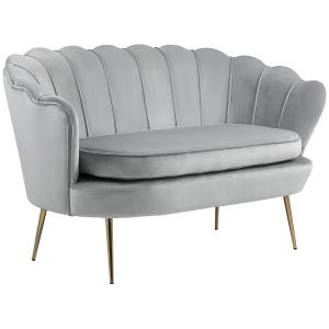Canapé 2 places design coquillage pieds dorés velours gris…