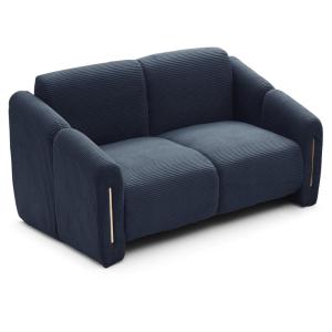 Canapé 2 places design métal doré et velours côtelé bleu fo…