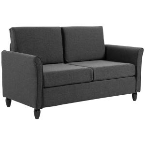 Canapé 2 places design scandinave pied bois tissu effet lin…