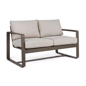 Canapé 2 places en aluminium café et tissu oléfine gris tou…