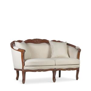 Canapé 2 places en bois marron et tissu en polyester beige…