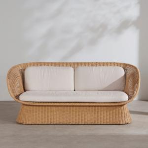 Canapé 2 places en résine tressée recyclée beige et coussin…