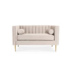 Canapé 2 places en velours beige pieds doré