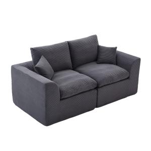 Canapé 2 places en velours côtelé gris foncé, style nordiqu…