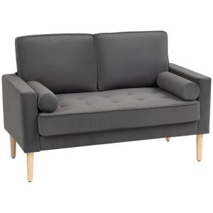 Canapé 2 places en velours coussins épais 2 oreillers gris