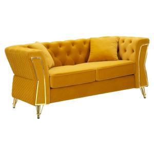 Canapé 2 places en velours moutarde avec coussins 162x83x76…