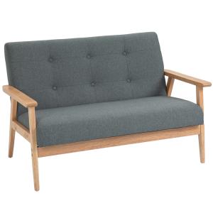 Canapé 2 places style scandinave bois tissu gris