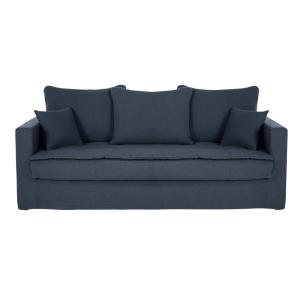 Canapé 3/4 places en lin bleu nuit