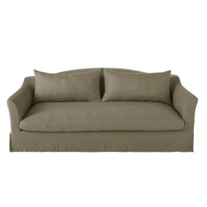 Canapé 3/4 places en lin vert kaki