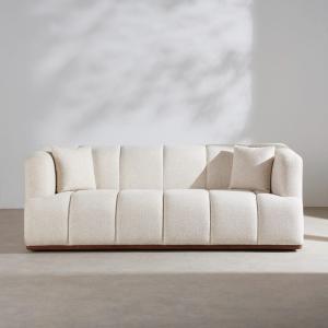 Canapé 3/4 places en textile tramé beige et bois de frêne c…