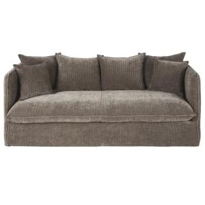 Canapé 3/4 places en velours côtelé marron écorce