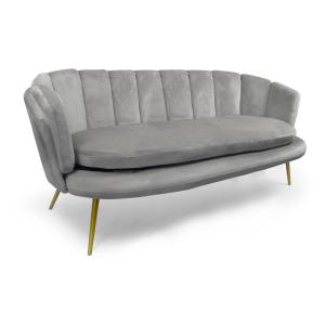 Canapé 3 places arrondi brenda velours argent pieds or