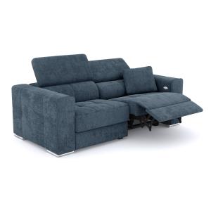 Canapé 3 places avec 1 relax électrique tissu bleu