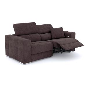 Canapé 3 places avec 1 relax électrique tissu brun foncé