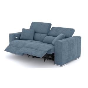 Canapé 3 places avec 2 relax électriques tissu bleu