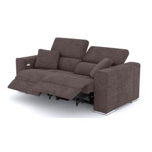 Canapé 3 places avec 2 relax électriques tissu brun foncé
