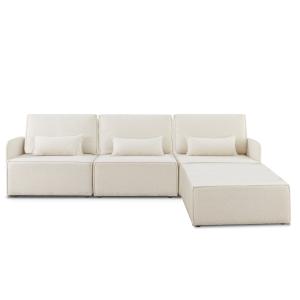 Canapé 3 places chaise longue en bouclé et en pin Blanc Nei…