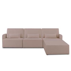 Canapé 3 places chaise longue en bouclé et en pin Rose clai…