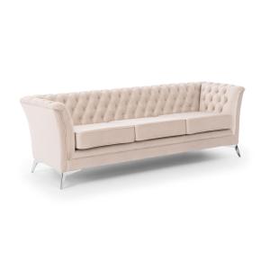 Canapé 3 places Chesterfield en velours beige avec pieds ch…