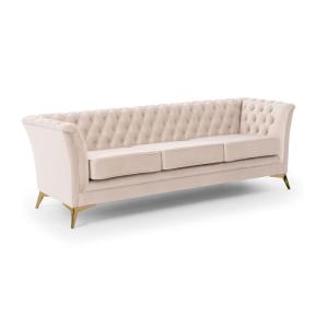 Canapé 3 places Chesterfield en velours beige avec pieds do…
