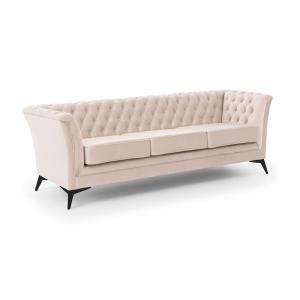 Canapé 3 places Chesterfield en velours beige avec pieds no…