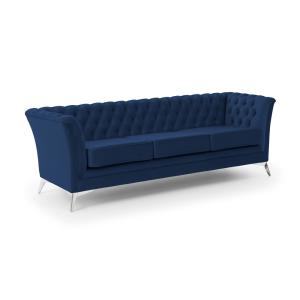 Canapé 3 places Chesterfield en velours bleu avec pieds chr…