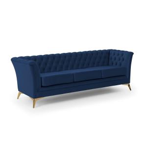 Canapé 3 places Chesterfield en velours bleu avec pieds dor…
