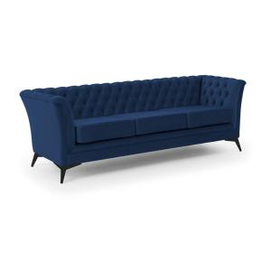 Canapé 3 places Chesterfield en velours bleu avec pieds noi…