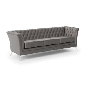 Canapé 3 places Chesterfield en velours gris avec pieds chr…
