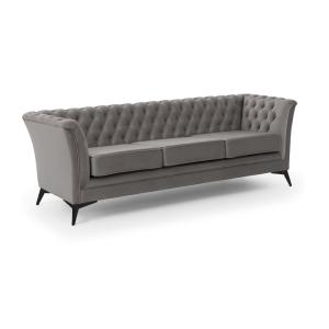 Canapé 3 places Chesterfield en velours gris avec pieds noi…