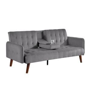 Canapé 3 places convertible en velours avec tablette centra…