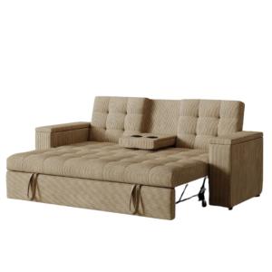 Canapé 3 places convertibles beige velours côtelé