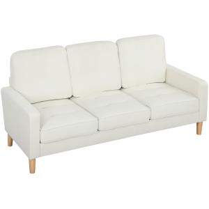 Canapé 3 places coussins épais tissu en velours crème