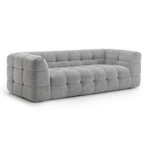 Canapé 3 places en bois et polyester effet mattelassé gris
