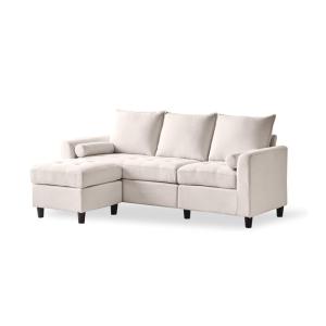 Canapé 3 places en tissu avec pouf beige