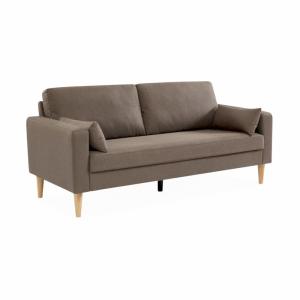 Canapé 3 places en tissu marron - canapé droit pieds bois