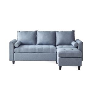 Canapé 3 places en velours avec pouf gris clair
