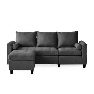 Canapé 3 places en velours avec pouf gris foncé