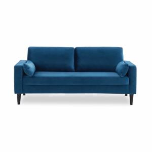 Canapé 3 places en velours bleu - canapé droit pieds bois,…