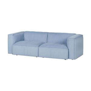 Canapé 3 places Lobi en tissu velours côtelé bleu, 243 cm