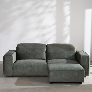 Canapé 4/5 places avec têtières effet velours vert kaki