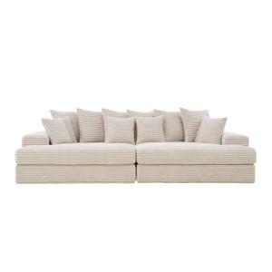 Canapé 4 places assise profonde en velours côtelé beige