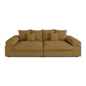 Canapé 4 places assise profonde en velours côtelé jaune